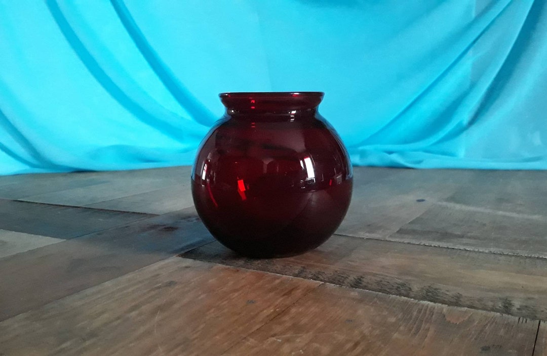 Royal Ruby Red Depression Glass Round Vase Deep Red Color
