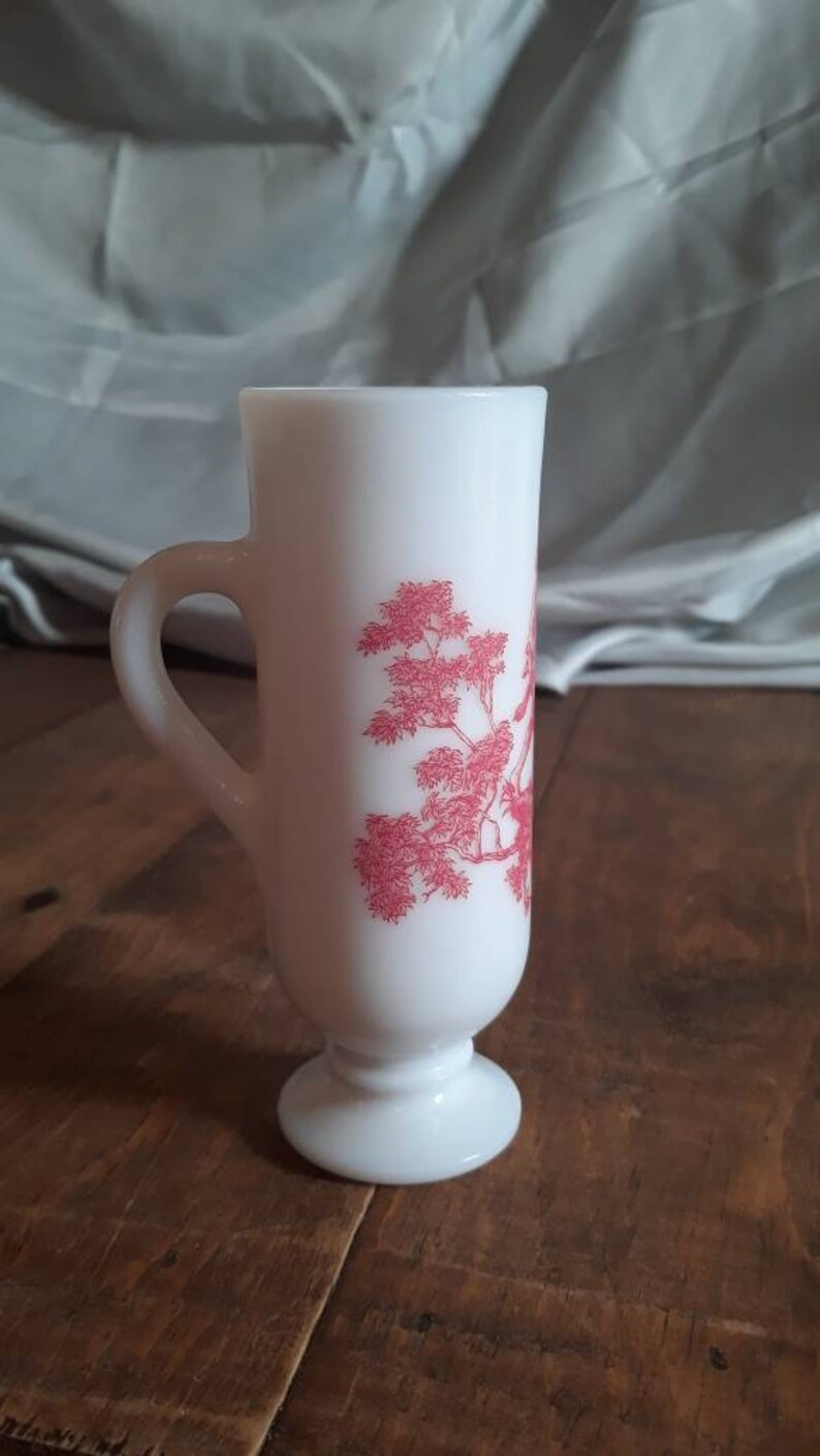 Vintage Milk Glass Elegant Pink Rose Toile Bud Vase Vintage Etsy