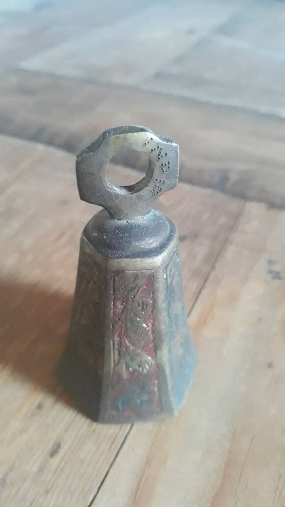 Etched 6 Sided Brass Metal Bell with Colorful Stain Applied in Etsy
