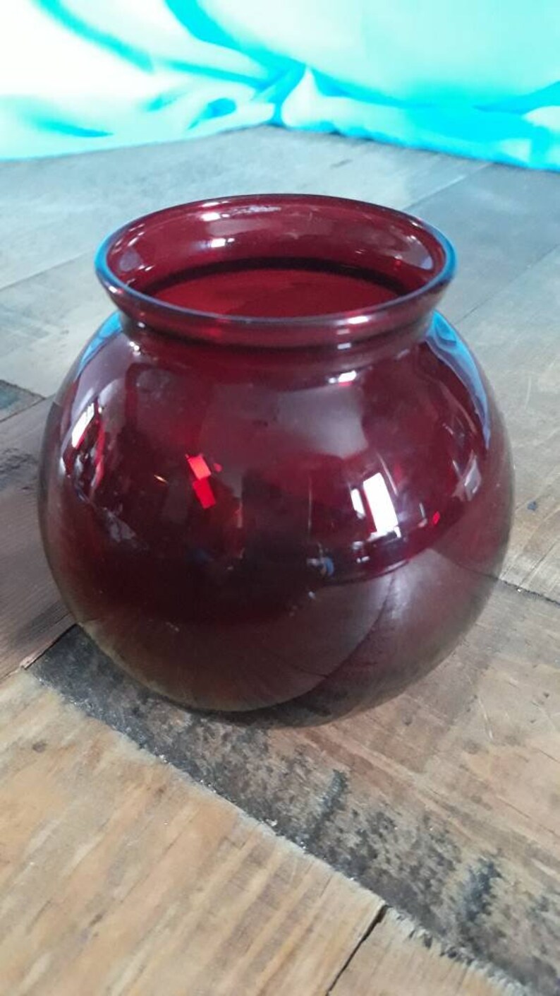 Royal Ruby Red Depression Glass Round Vase Deep Red Etsy