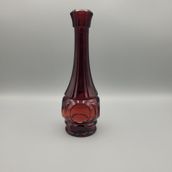 Wheaton Ruby Red Presedential Vintage Deep Red Vase w/ Curving Modern Lines and Medallion Design Weighty Base Beautiful Vase