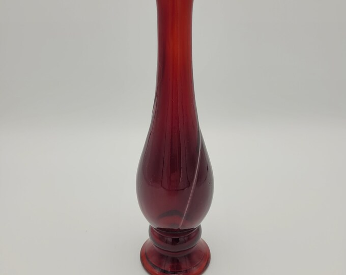 Vintage Ruby Red Glass Vase by Anchor Hocking With Frosted Floral ...