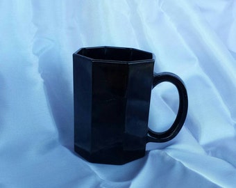 SALE!! French Arcoroc Octime Black Glass Vintage Coffee or Tea Cup Angular Octagonal Shape Vintage Contemporary Modern Sleek Elegant