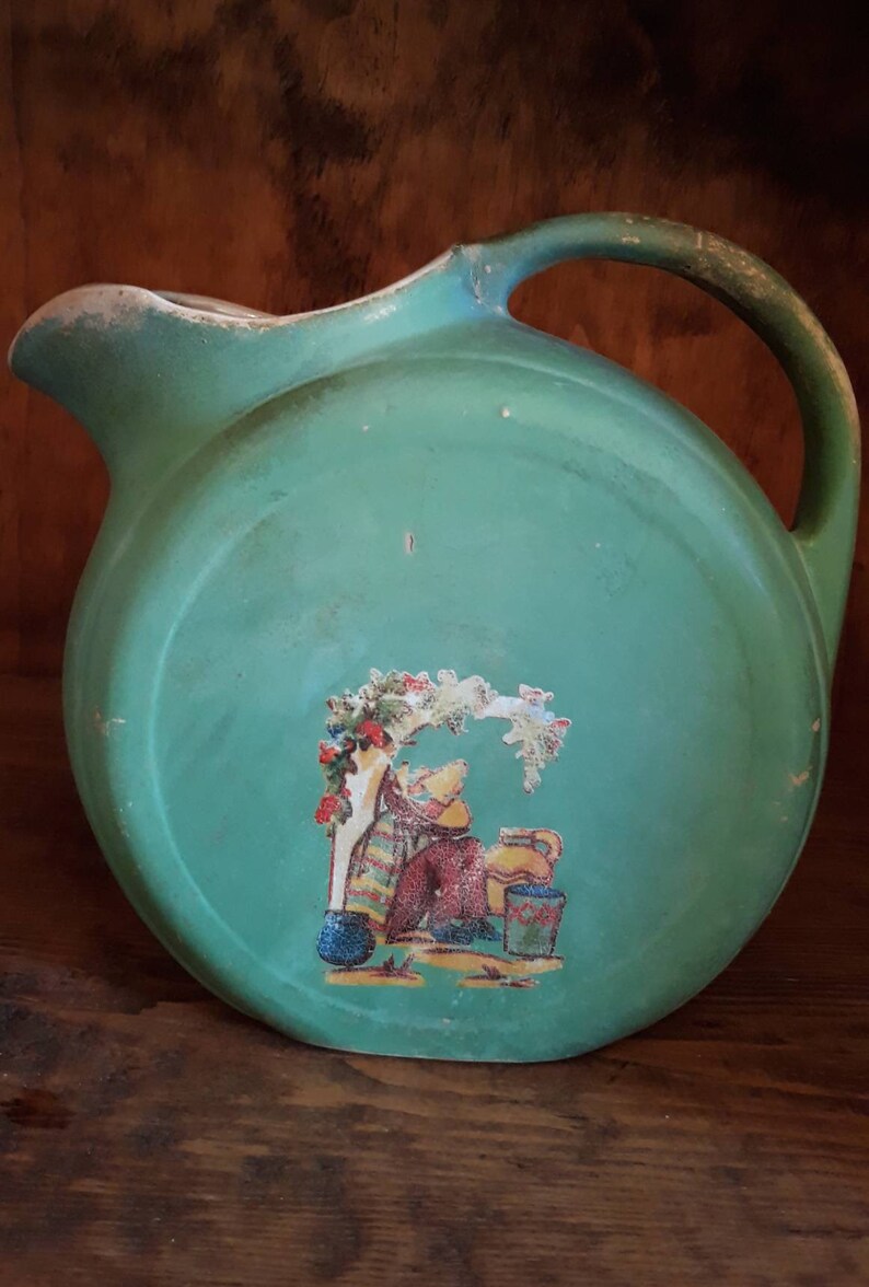 One of a Kind Vintage Rustic Green Chippy Pitcher Spanish Flair is Perfect for Large Bouquet of Flowers Watering Your Garden House Plants