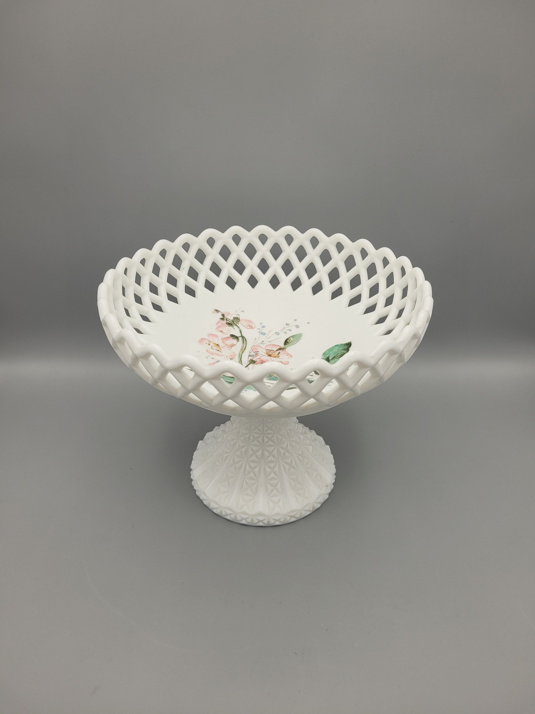 Beautiful Westmoreland Milk Glass Pedestal selling Lattice Trim Bowl, Fruit Bowl, My40YearCollection