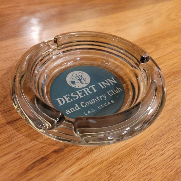 Las Vegas Vintage Ashtray from Desert Inn and Country Club is Perfect for Man Cave or Home Bar - Smoky Glass with Golf Course Theme Imagery