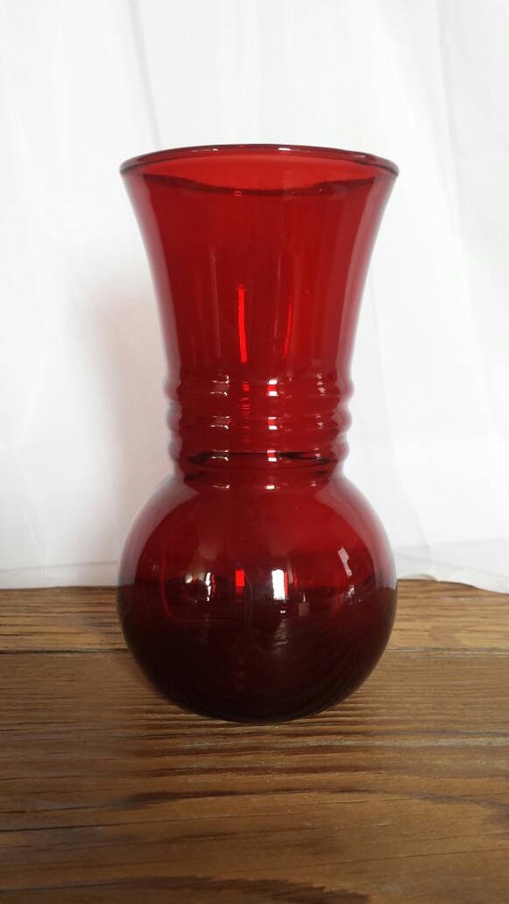 Vintage Anchor Hocking Depression Glass Ruby Red Round Vase