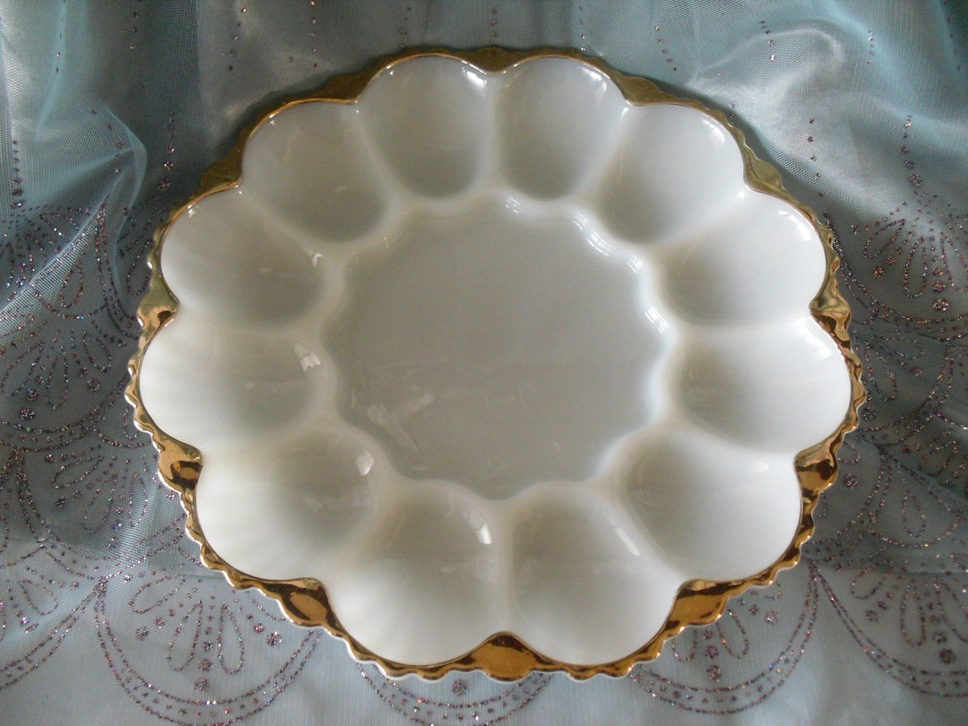Vintage Milk Glass Egg Serving Plate Endless Uses for Easter Eggs, Fruit Dish, Jewelry Dish