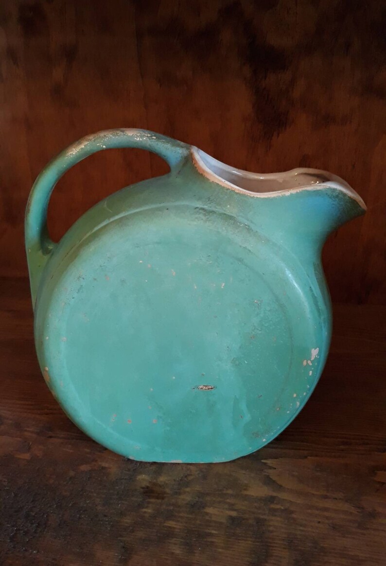 One of a Kind Vintage Rustic Green Chippy Pitcher Spanish Flair is Perfect for Large Bouquet of Flowers Watering Your Garden House Plants