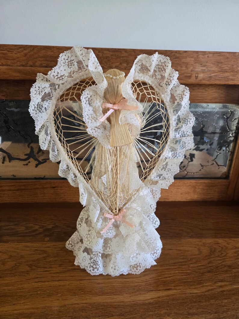 Vintage Cornhusk Christmas Angel Tree Topper Angel Decor Has Beautiful