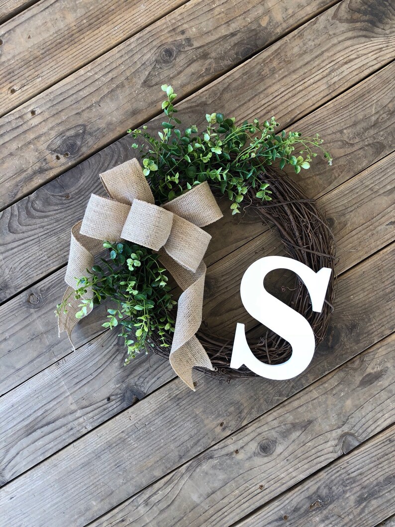 Wreath for Front Door Initial Monogram / Front Door Wreath Etsy