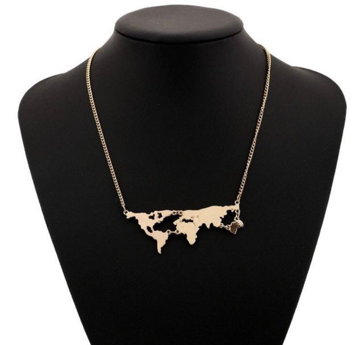 World Map Gold Plated Necklace Globe Necklace gold Unisex Etsy