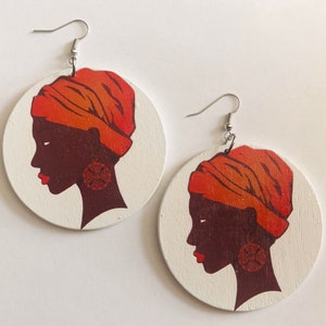 Posed Nyara Wooden Earrings| | Melanin| African Jewelry| African Earrings| Big Earrings| Red Earrings| Wood earrings
