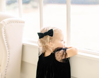 Toddler Black, Hot Pink or Blush Pink Velvet Knotted Hair Bow