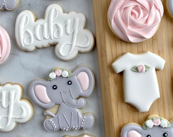 Baby Shower Elephant Decorated Cookies - 1 Dozen