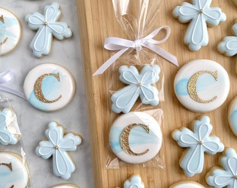 Mini 2 pack Cross and Monogram Baptism, Communion, Confirmation Sugar Cookies - 12 packs