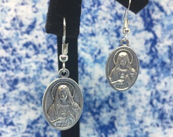 Immaculate Heart of Mary Earrings With or Without Bead | Nickel Free Dangle Hook Earrings