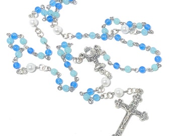 Blessed Sacrament Rosary with Blue and White Beads