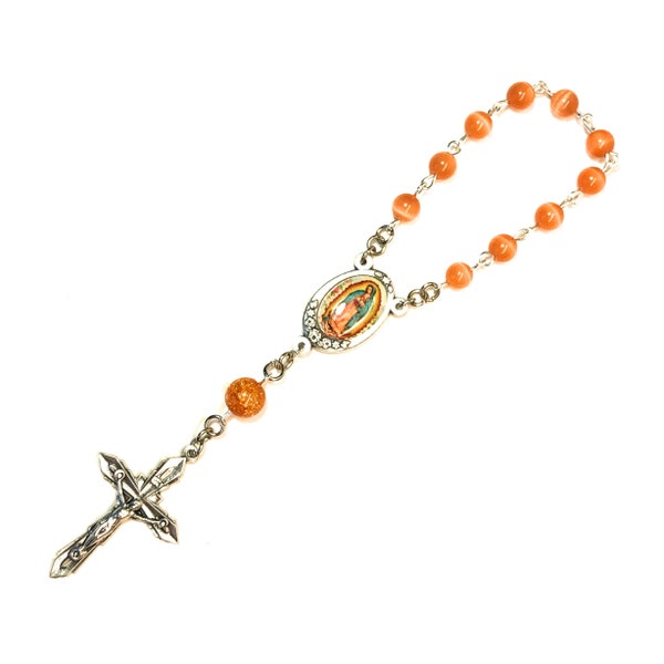 Our Lady of Guadalupe 1-Decade Tenner Pocket Rosary with Peach and Orange Beads