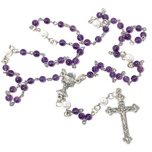 Blessed Sacrament Rosary with Dark Purple and White Beads