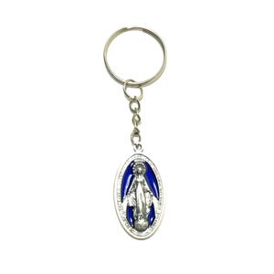 Blue Oval Miraculous Medal Keychain Zipper Pull