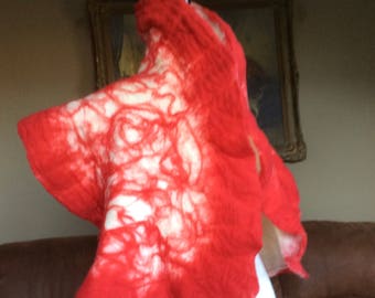 Winter scarlet red & white merino wool scarf