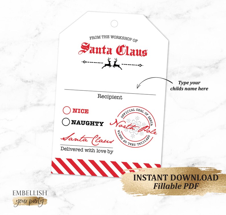 Personalized Santa Gift Tag Printable Santa Gift Tags Christmas Gift ...