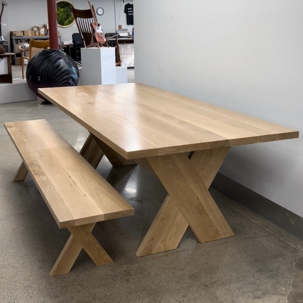 Custom White Oak Dining Table Top with X Wooden Legs - Walnut Dine Table - Build to order