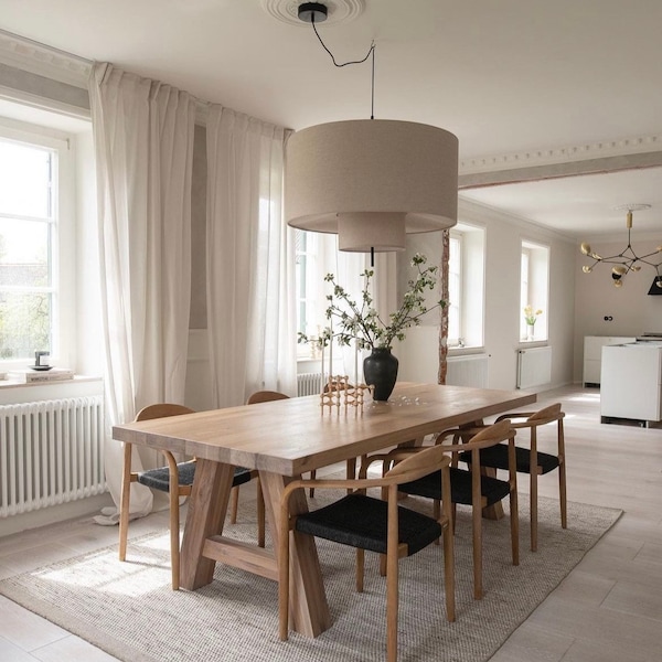 Custom White Oak Dining Table Top with wooden legs