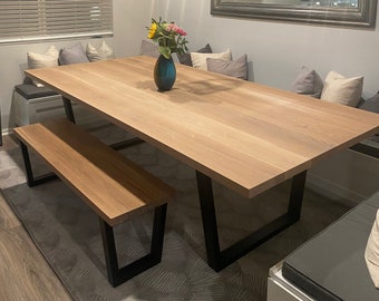 Custom White Oak Dining table | Dine Table Top with Steel legs | Solid Wood Dining Room Table