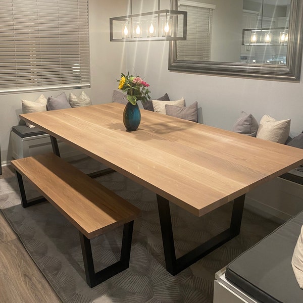 Custom White Oak Dining table | Dine Table Top with Steel legs | Solid Wood Dining Room Table