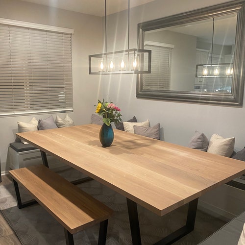 White Oak Double Herringbone Dining Table Metal Hairpin Legs Etsy Canada