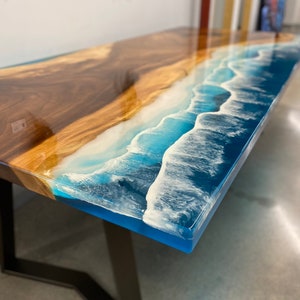 Camphor Wood Epoxy Resin Table with Ocean Waves Design – Epoxy