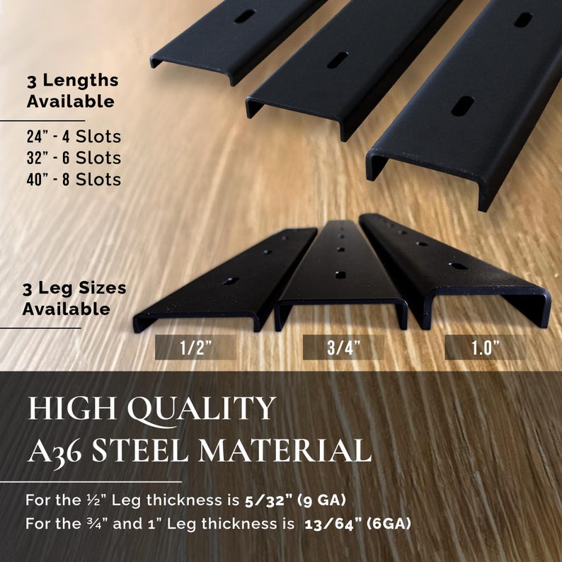 Set of 2 - C Channel Steel Support for Table Top Live Edge Slab, Black ...