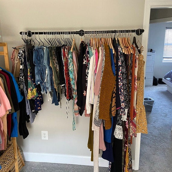 Industrial Pipe Clothing Rack With Rustic Wood Shelf