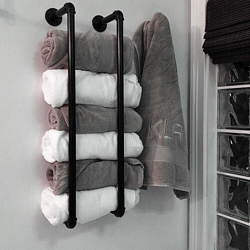 Industrial Pipe Towel Rack Farmhouse Bathroom Towel Storage Etsy