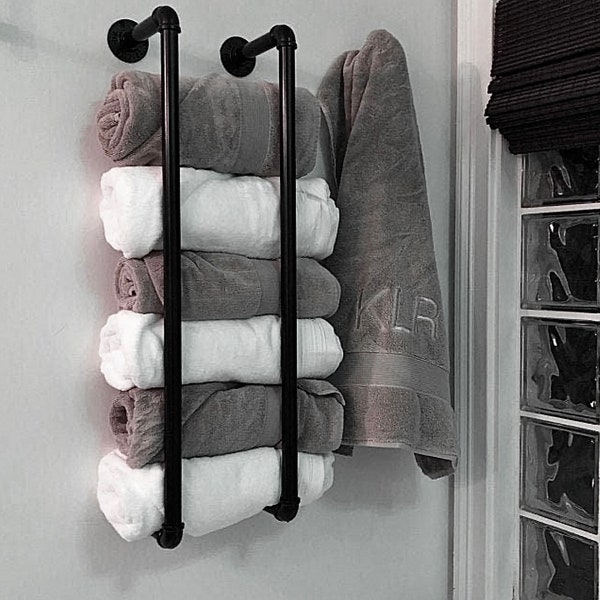 32" Industrial Pipe Towel Rack, Hold up to 6 towels, Farmhouse Bathroom Towel Storage, Wall Towel Rack, Bathroom Organization, Towel Holder