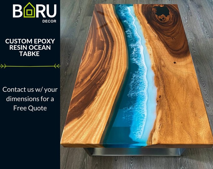 Epoxy Resin Ocean Coffee Table With Waves Effect Parota Live Etsy