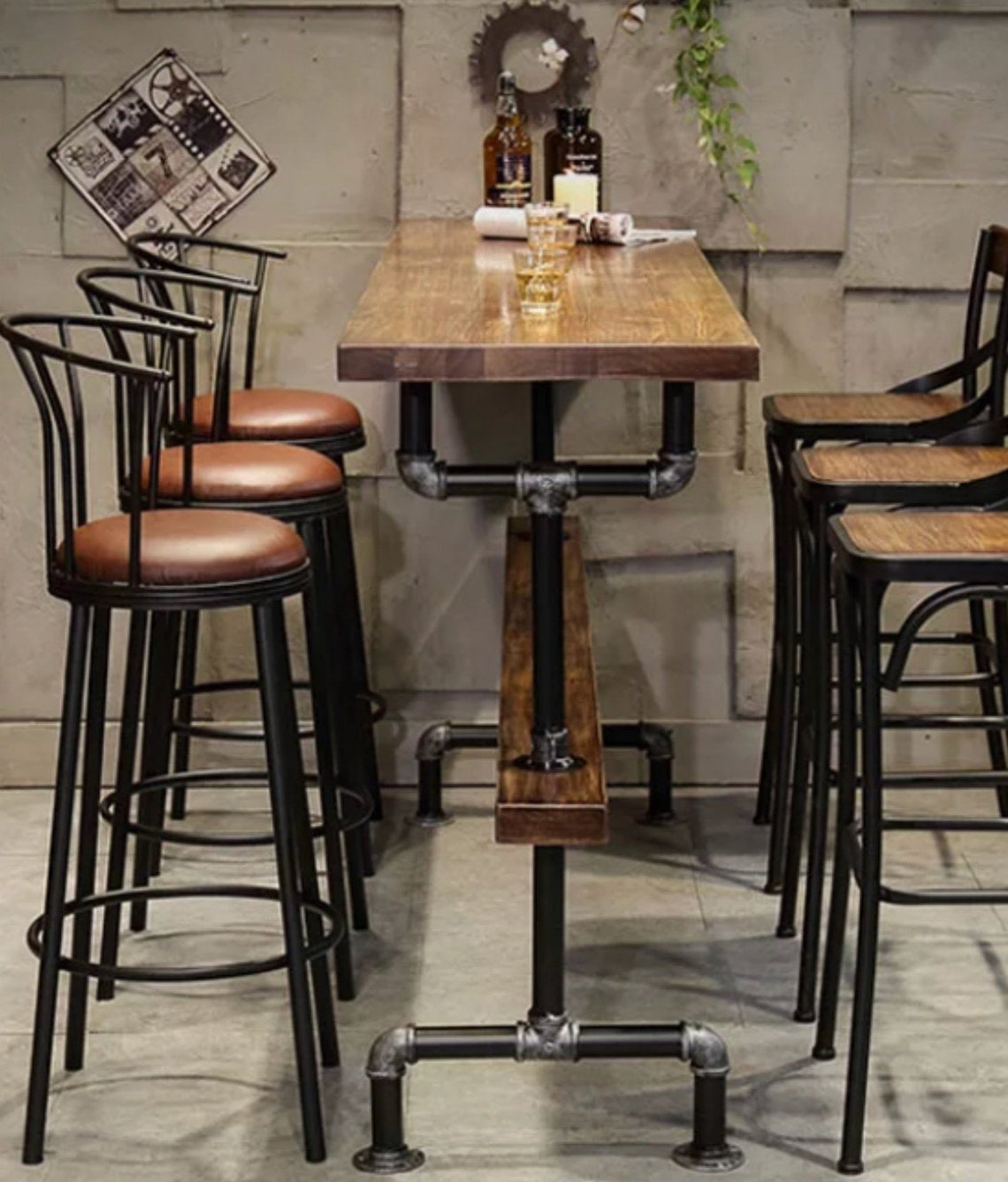 Wood Bar Table Industrial Pipe Bar Height Table Industrial Etsy