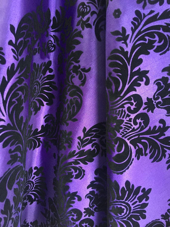Purple Taffeta Fabric With Black Velvet Flocking Fabric By The Etsy