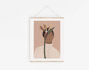 Abstract Woman Printable Wall Art, Feminine Wall Art Abstract Face, Plant Lover Gift Minimalist Poster, Above Bed Art Fashion Poster