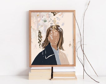 Abstracto Estampado Femenino Arte de Pared Femenino Imprimible Arte de Pared Mujer Con Flores Estampado Floral Mujer Arte Estampado Boho Póster Descarga Instantánea