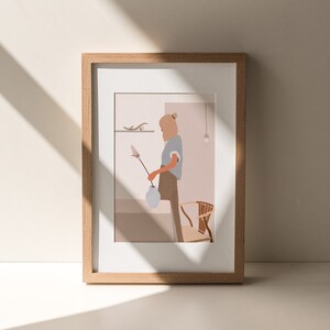 Boho Frau Kunstdruck, Pflanzen Dame Kunst, über dem Bett Dekor, abstrakte weibliche Illustration, printable minimalistische Wandkunst sofortiger download