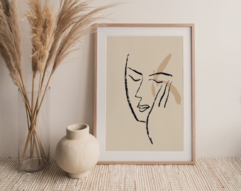 Henri Matisse Print Inspired Line Art Instant Downoad, Abstract Face lLine Art Imprimible, Neutral Gallery Wall Art