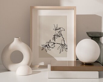 Abstract Botanical Line Art Instant Download, Neutral Wall Art Digital Download, Beige Plant Art  Printable