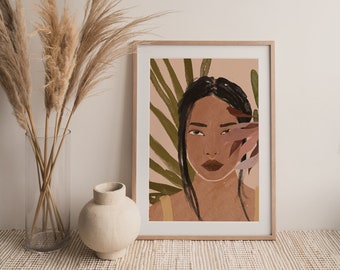 Summer Portrait Instant Download  JPEG print, Abstract Home Print, Abstract Wall Art Printable, Neutral Wall Art, Boho Print, Abstract Women