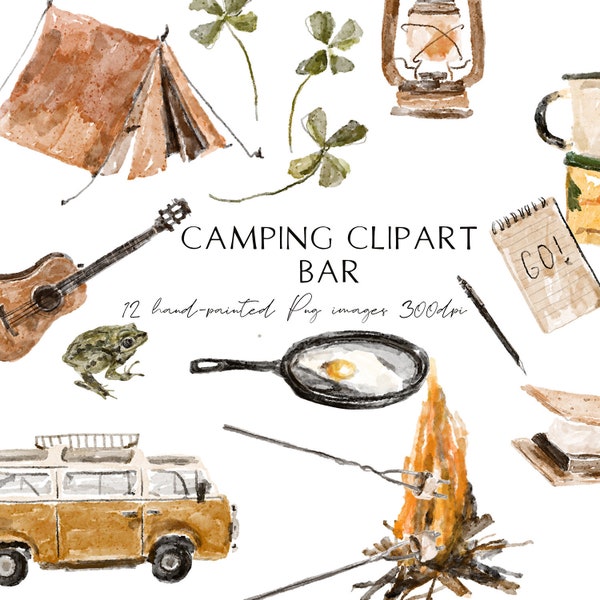 Camper Food Clipart Png Graphic, Camping Modern Clipart Set, Hygge Travel Clip Art, Hand Painted Blog Branding Kit, Moreartsdesign