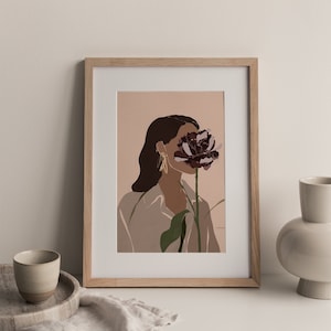 Boho Frau Kunst Abstrakt Druckbare Frau Wand Kunst Pflanze Lady Print Boho Dekor Moderne Kunst Abstraktes Porträt Weibliche Illustration Moderne Frau