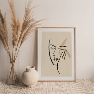 Henri Matisse Print Inspired Line Art Instant Downoad, Abstract Face lLine Art Printable, Neutral Gallery Wall Art