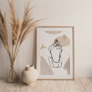 Minimalist Line Drawing Print, Femme Curvy Woman Above Bed Art, Printable Wall Art Boho One Line Drawing, Line Art Fashion Poster